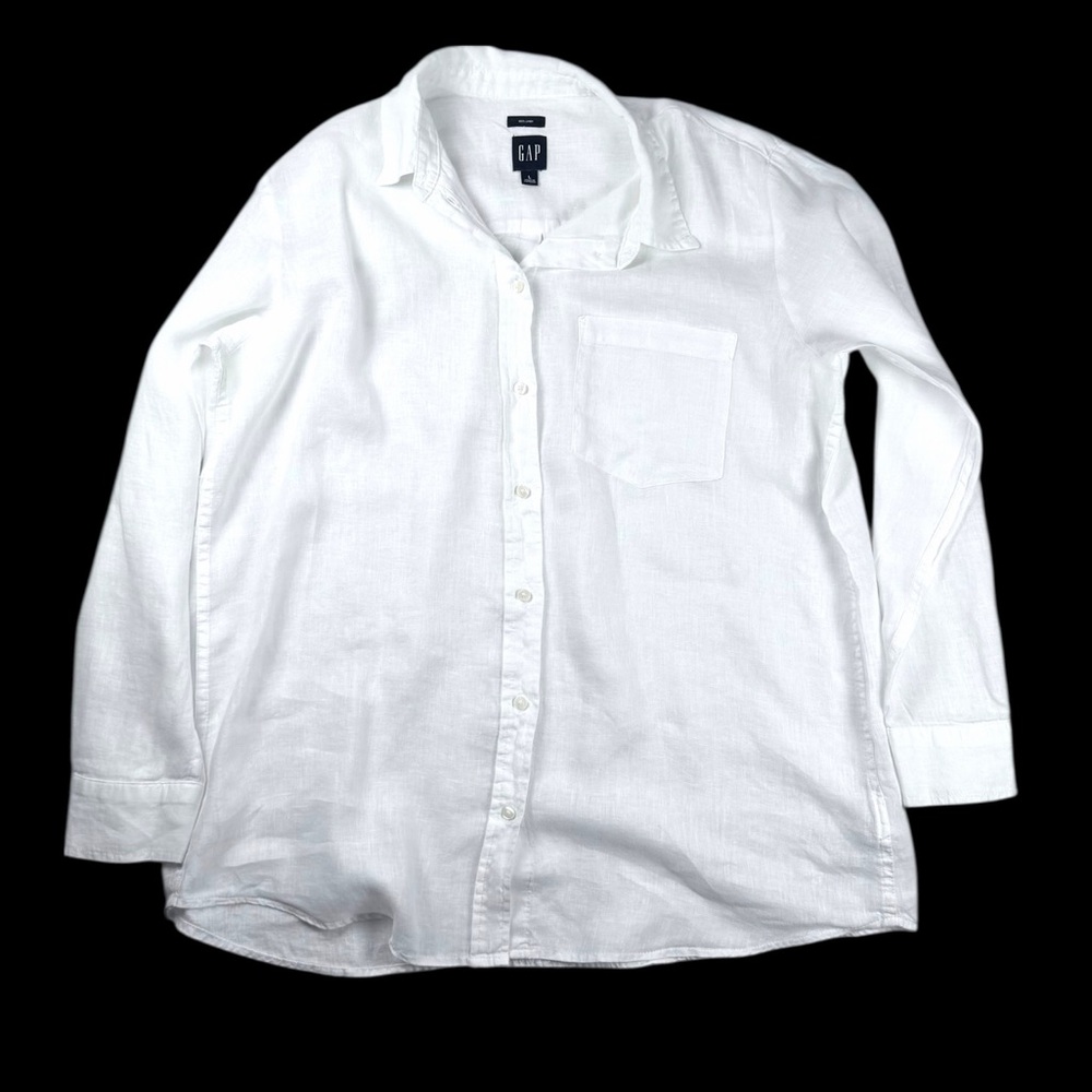 GAP Women’s L Optic White 100% Linen Boyfriend Button Front Shirt Long Sleeve - Picture 8 of 17